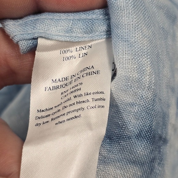Faherty Shirt Womens Large Blue Tie Dye Long‎ Sleeve Button Linen Coastal Beach - Picture 5 of 11